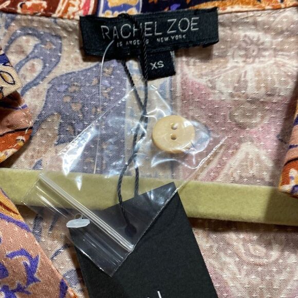 Rachel Zoe Boho Cropped Wrap Top Collared Multi XS New - Picture 11 of 12